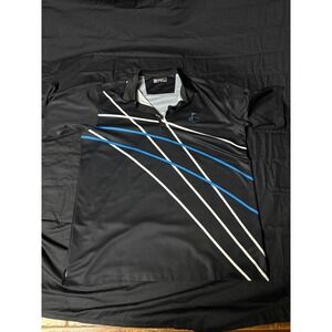 Bermuda Sands Mens Golf Polo Shirt Black Blue White Geometric Performance Large